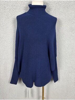 Ciovkis Women's Blue Turtleneck Poncho Sweater Long Sleeves Size Large NWT's.